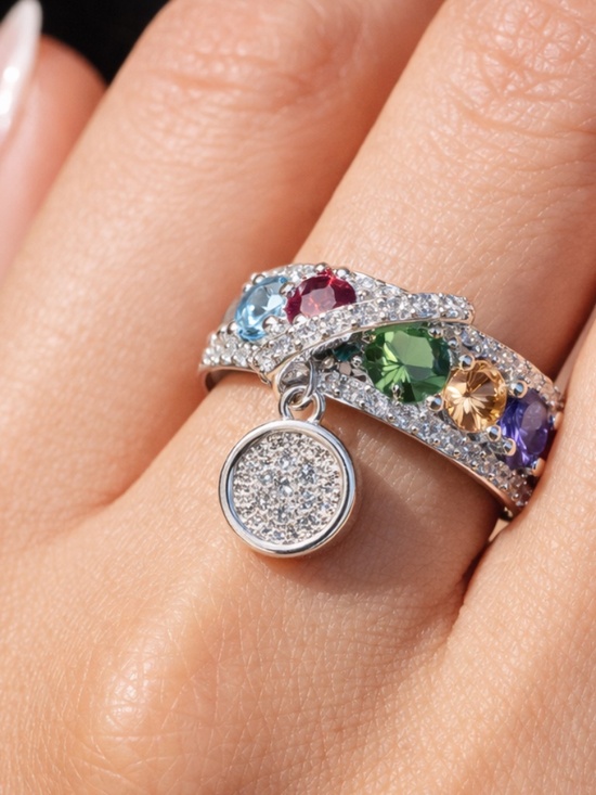 Anthropologie Jewelry - Multi-Gemstone Silver Ring with Pavé Accent